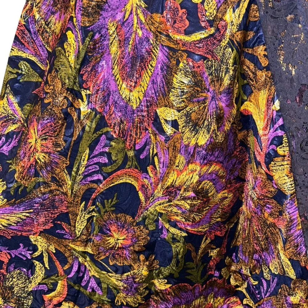 Vintage Lingerie purple gold brown floral leaves lace slip dress L - Picture 4 of 5